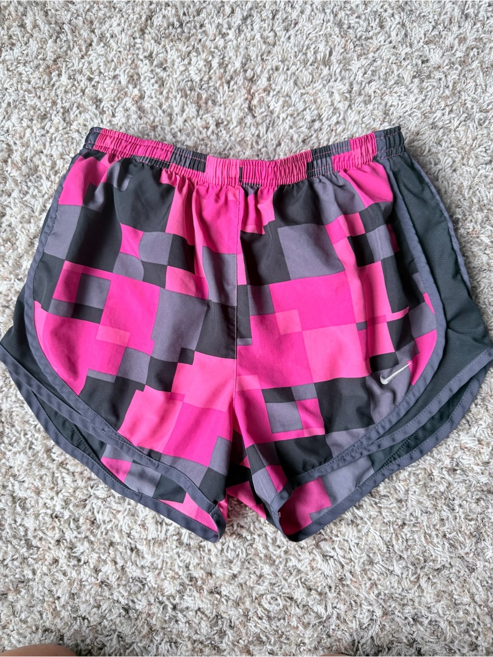 Nike Women's Pink and Gray Patterned Running Shorts